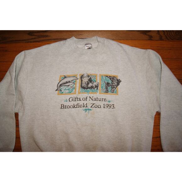 Vintage 90s Gifts of Nature 1993 Chicago’s Brookfield Zoo Gray XL Sweatshirt USA - Picture 1 of 10